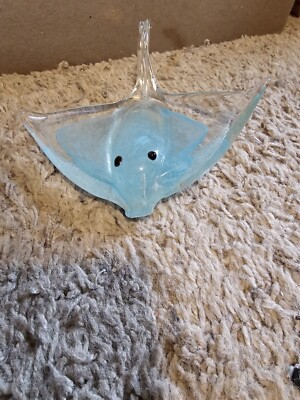 Gallery Art Glass Manta Ray Stingray Figurine Light Aqua Color