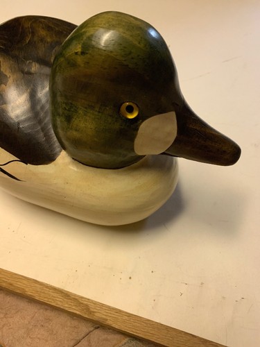 DRAKE GOLDENEYE WOOD-CARVED DUCK DECOY! Signed!