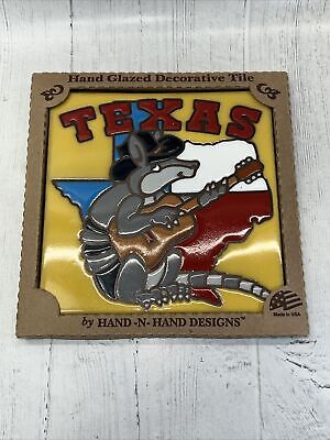 Earthtones Hand Glazed 6 X 6 Art Tile Texas Armadillo Trivet Guitar Cowboy Hat