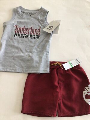 Timberland boys tank  and shorts set Gray Burgundy $50 Nwt