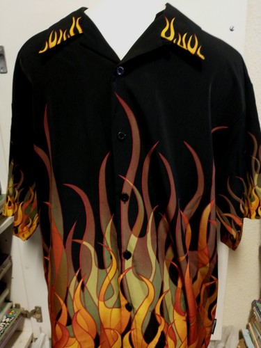 Dragonfly Clothing Co Shirt L Black Orange Flames Texas