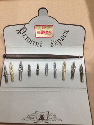 Authentic Vintage Francesco Rubinato Wooden Dip Calligraphy Pen Set Italy