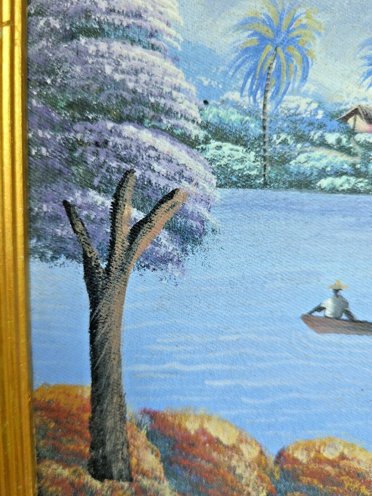 Collectible Haitian Folk Art Naif BIJOUX Painting BORGE Haiti Romantic excursion