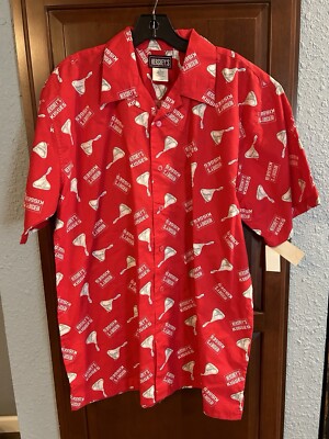 Hersheys Kisses Red Short Sleeve Button Down Hawaiian Aloha Style Shirt Size L