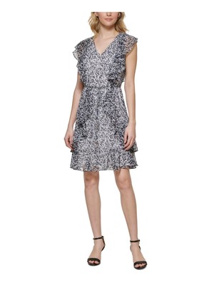 

TOMMY HILFIGER Женское белое платье с развевающимися рукавами и расклешенным поясом на подкладке, Белый