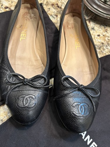 靴 CHANEL Coco Mark Ballerina SILVER BLACK CHANEL Ballet