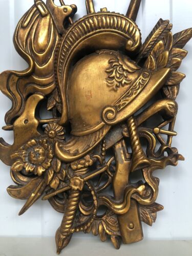  Stunning gilded Coat of Arms/ Armour helmet carved in wood circa 1920