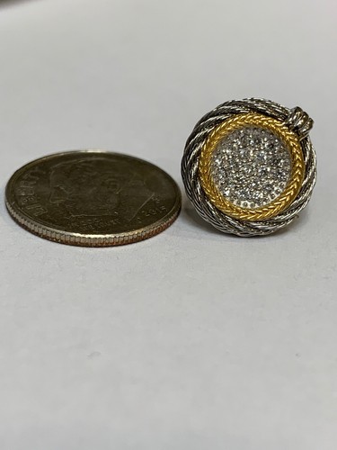 CHARRIOL 18K YELLOW GOLD STEEL CABLE ROUND CLASSIQUE PAVE DIAMOND EARRINGS