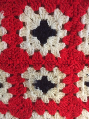 Vintage Granny Squares Afghan Blanket Crochet 50 X 62 Red White Blue
