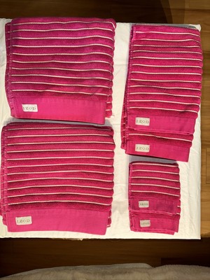 Izod Towel Set 6 Piece Hot Pink Striped Wash Cloth Hand Towel Bath Towel