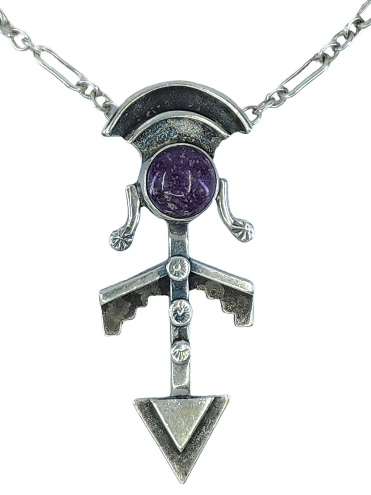 SIGNED MICHAEL REDHAWK AMETHYST STERLING SILVER PENDANT & CHAIN NECKLACE ~ 24"