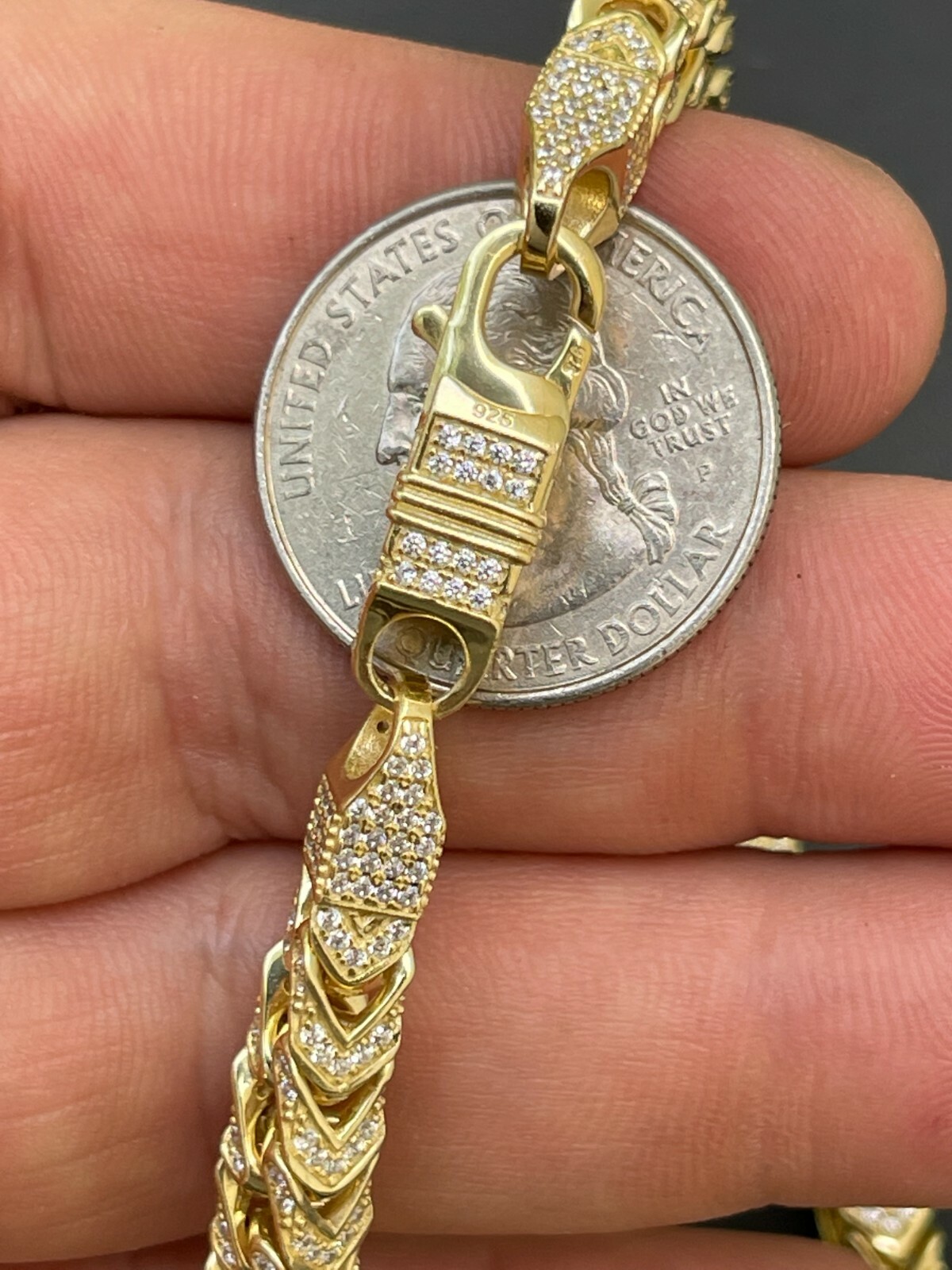 Pre-owned Silver 14k Gold Plated Real 925  Men's Franco Chain 6mm Thick Iced Cz 18-30"