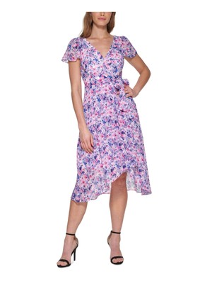 

DKNY Женское белое платье миди с завязками на поясе и высоким подолом на подкладке с рукавами-крылышками и искусственным запахом, Белый