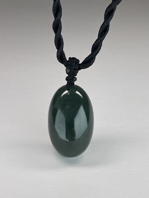 100% Natural type A dark green jadeite jade oval cabochon pendant J00166C