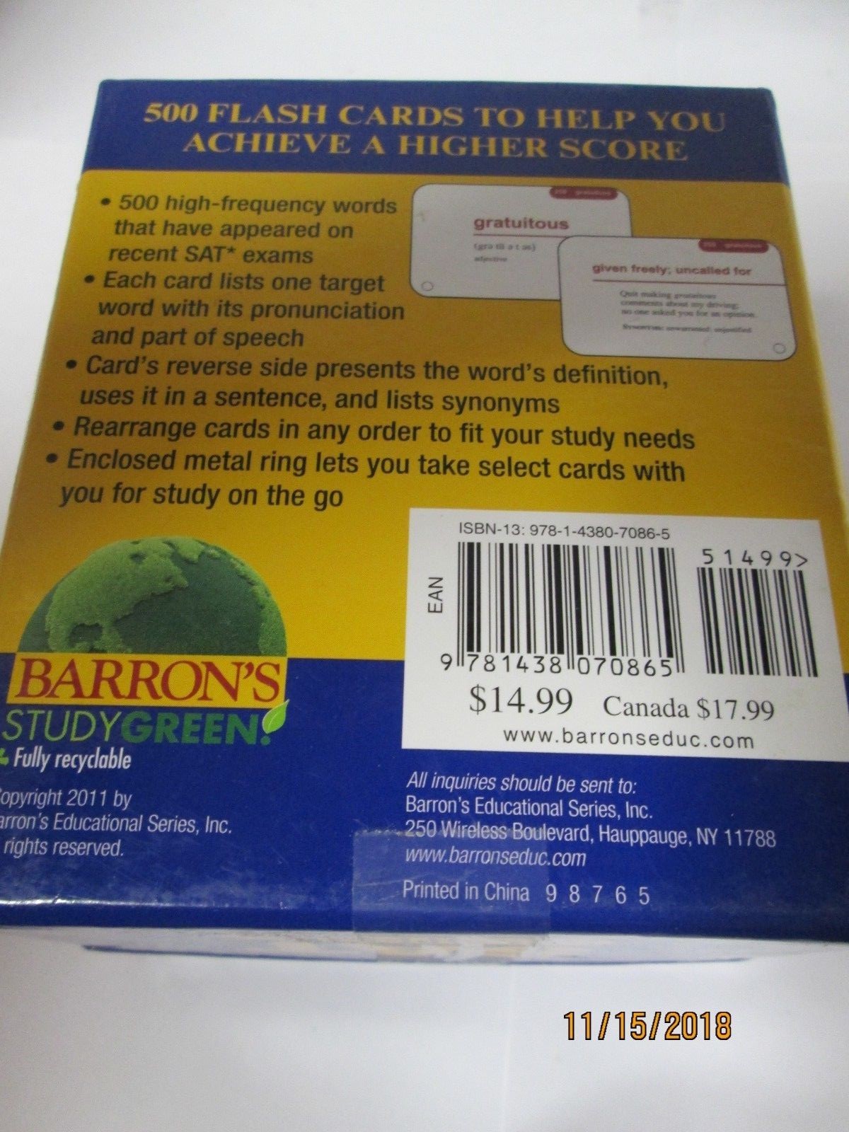Barron's SAT Vocabulary Flash Cards Copyright 2011