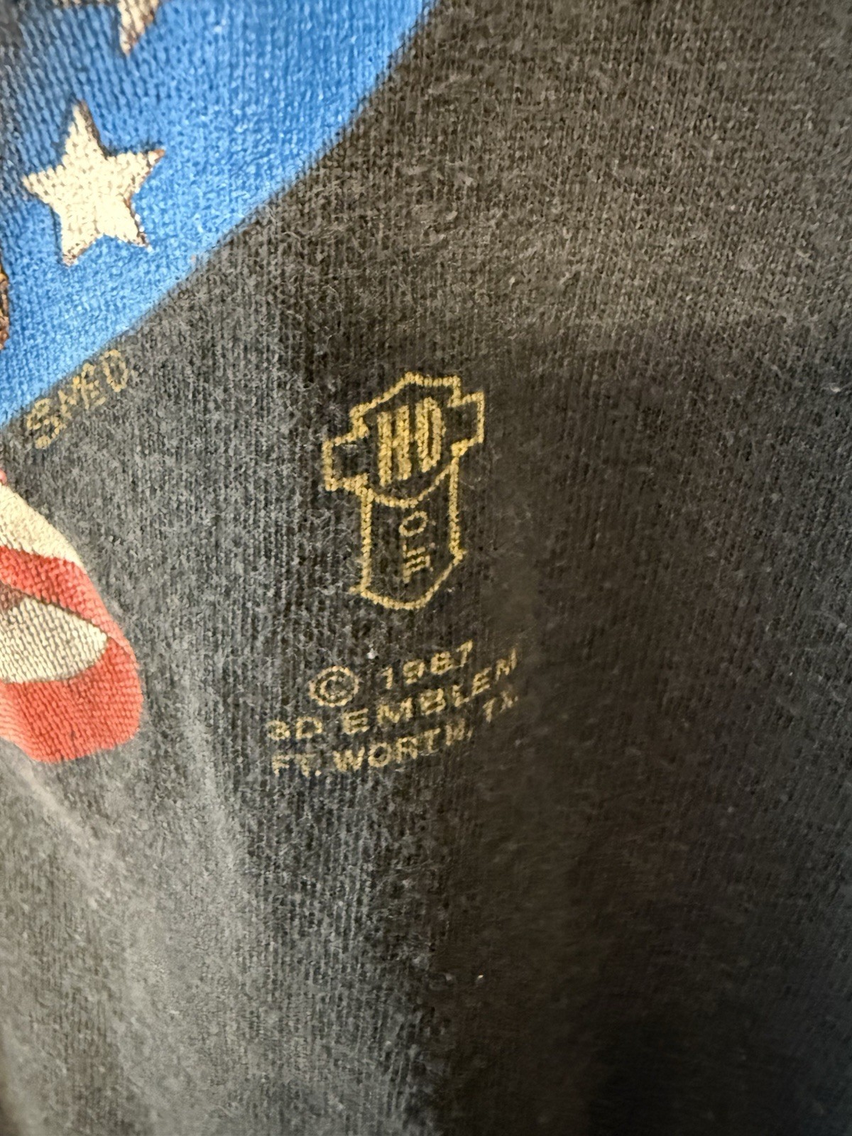 Vintage Harley Davidson Shirt Men's Sz XL Black 80s 3D Emblem Eagle 1987 Flag