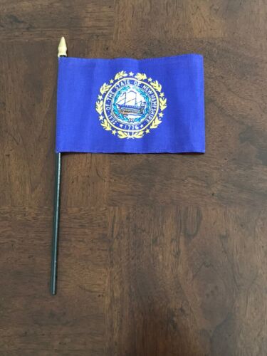 Vintage New Hampshire State Mini Desk Flag - Black Wood Stick