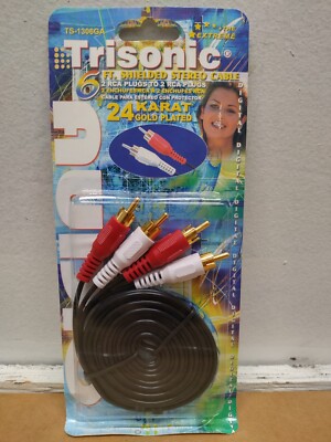 Trisonic 6 Ft. Gold Plated 2 RCA Plugs to 2 RCA Plugs Shielded Stereo Cable