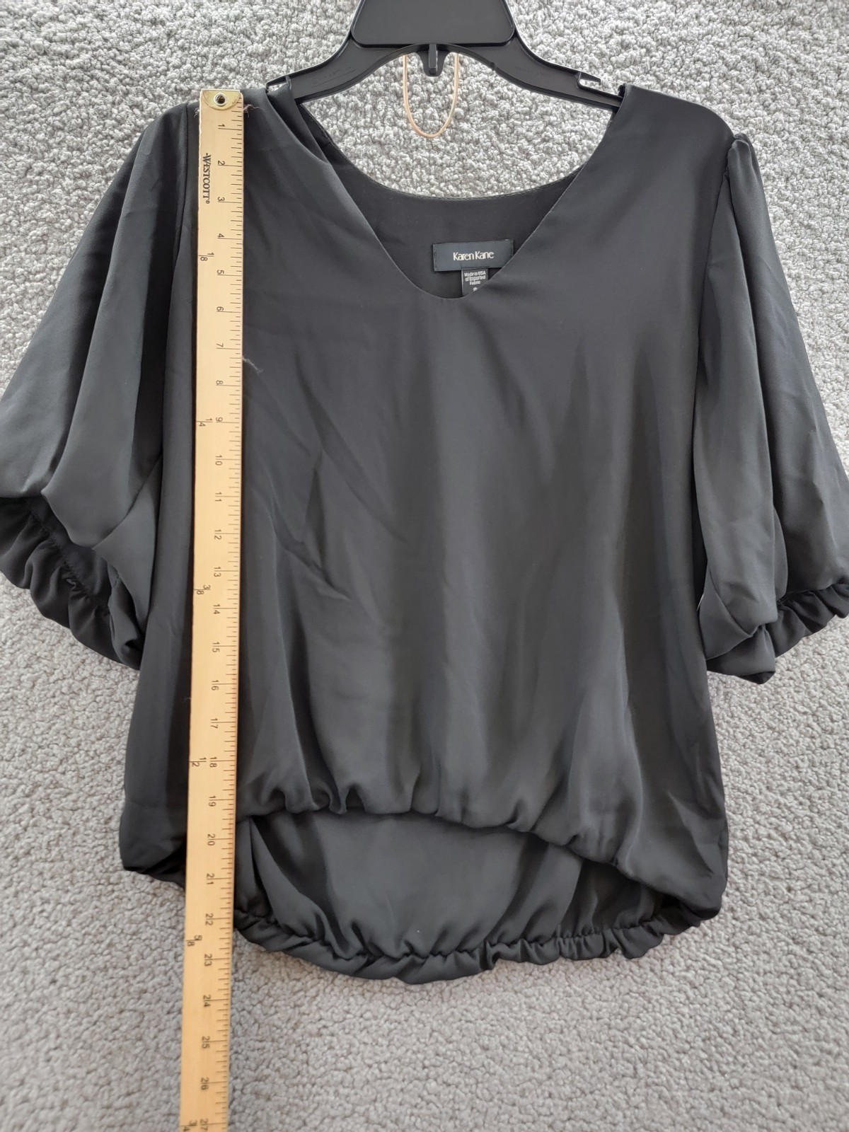 Karen Kane Puffed Sleeve Blouse Hem Top Women's S Black V-neck Pullover Style - Picture 6 of 14