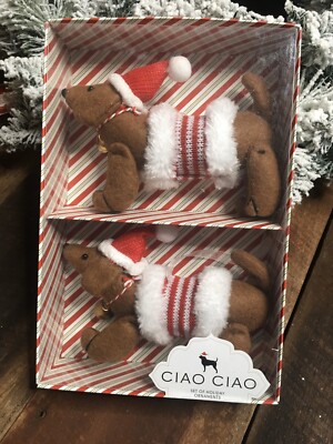 Christmas Dog Ornaments Holiday Plush Decorating  Set of 2