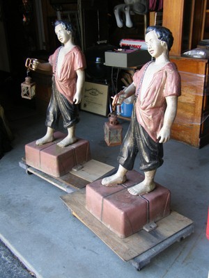Pair of 2 Antique Fiske Cast Iron Americana Black Boy Cotton Bale, Hitching Post