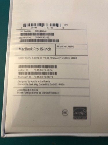 Brand New Apple 2018 Apple Macbook Pro 15.4 15in 16gb 512gb Space Gray - SEALED