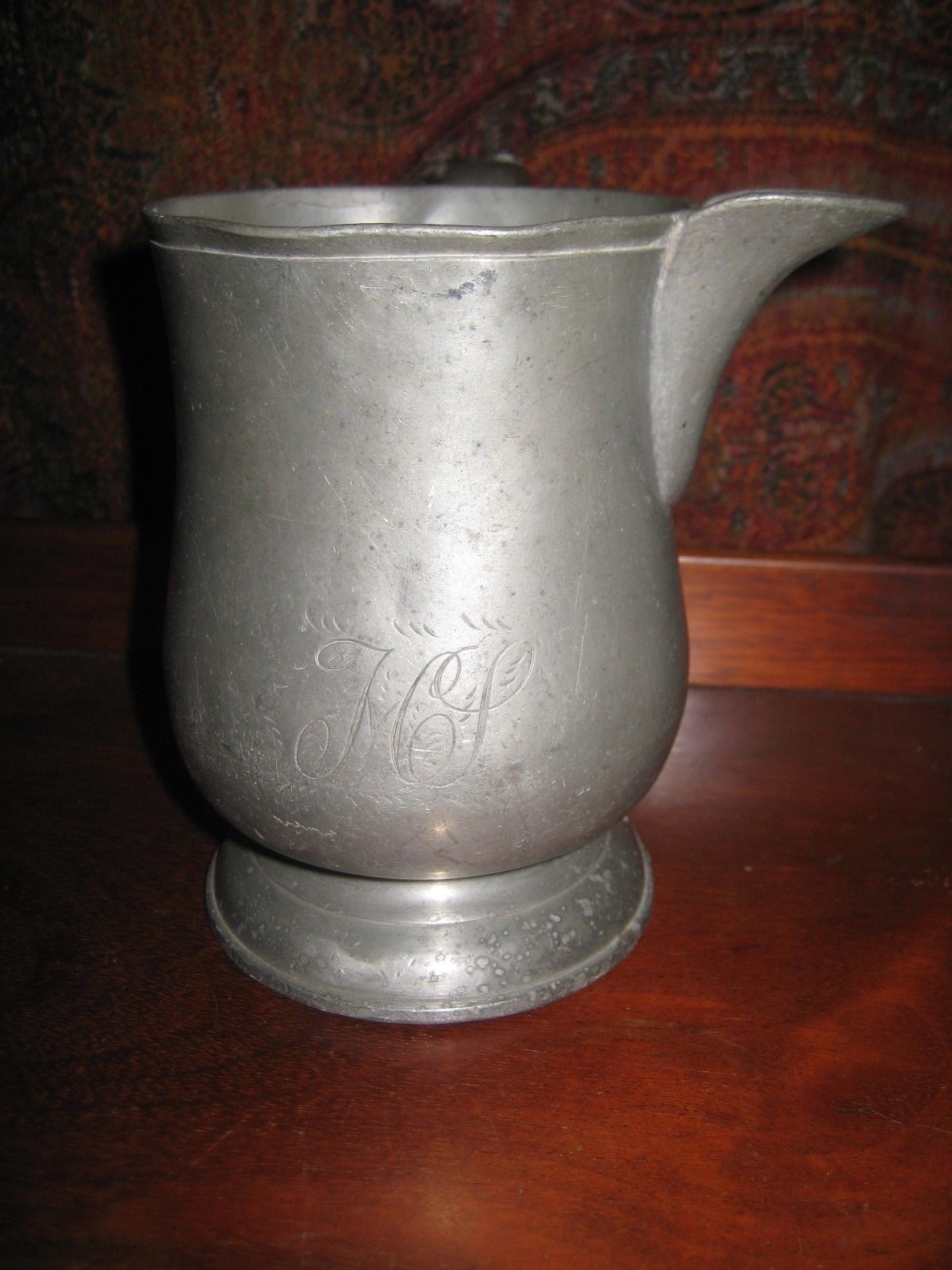 ANTIQUE PEWTER TANKARD SIDE SPOUT H & S LONDON RAILWAY HOTEL MARK  c 1800's