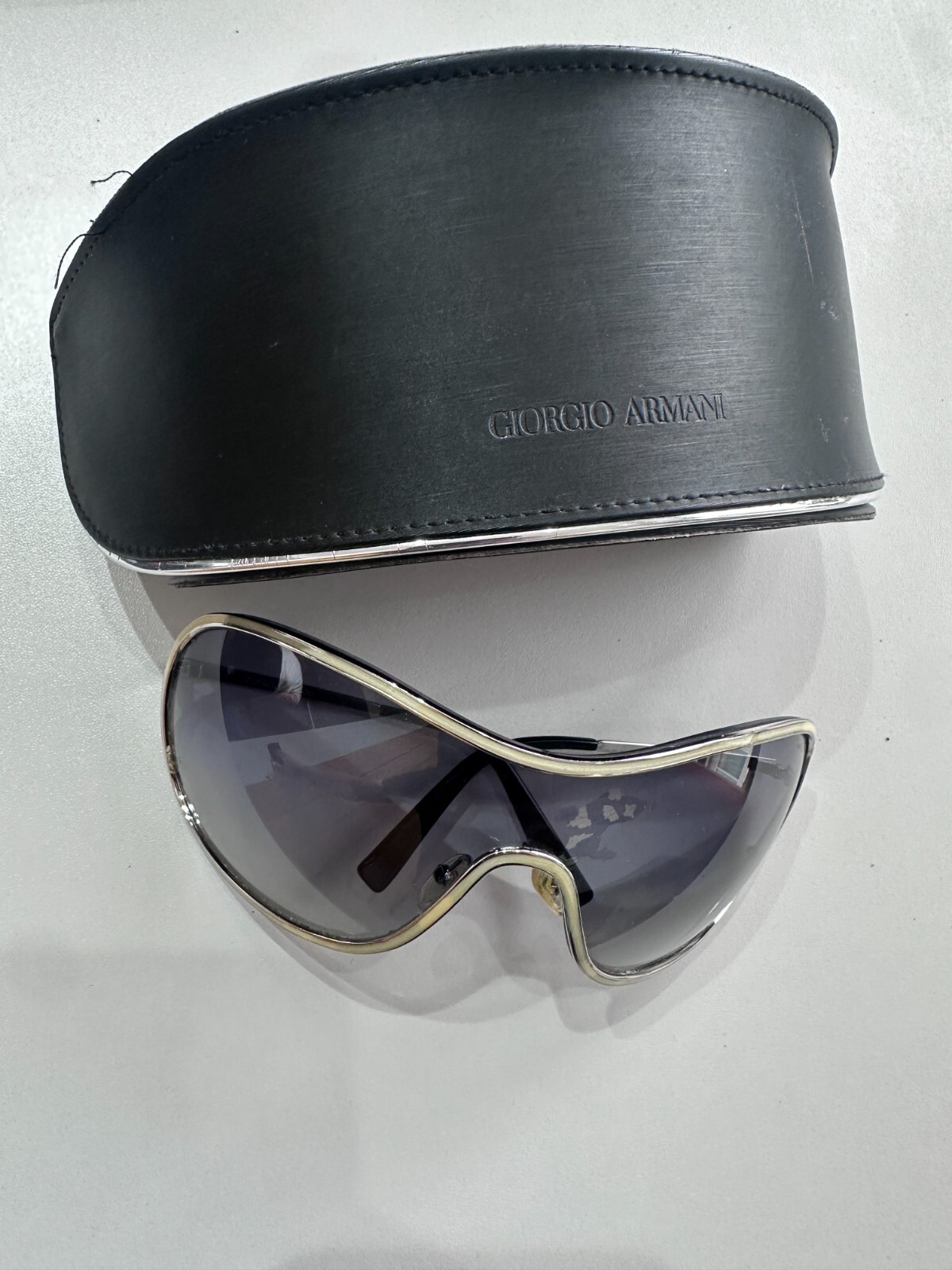 2000s ARMANI shield sunglasses silver metal 562s | eBay