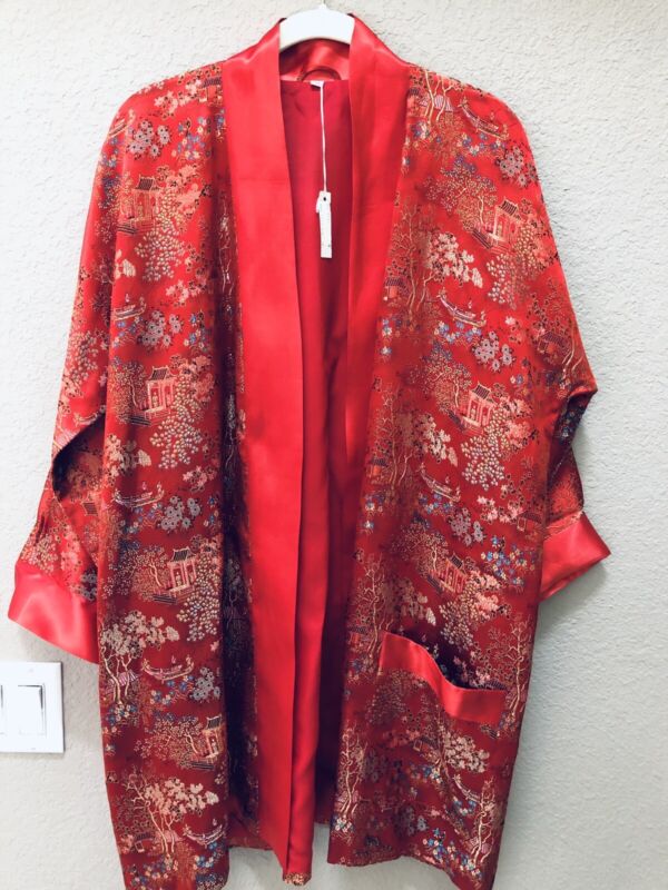 Vintage Red Robe Coat Hong Kong Size M with Sales Tag Deadstock