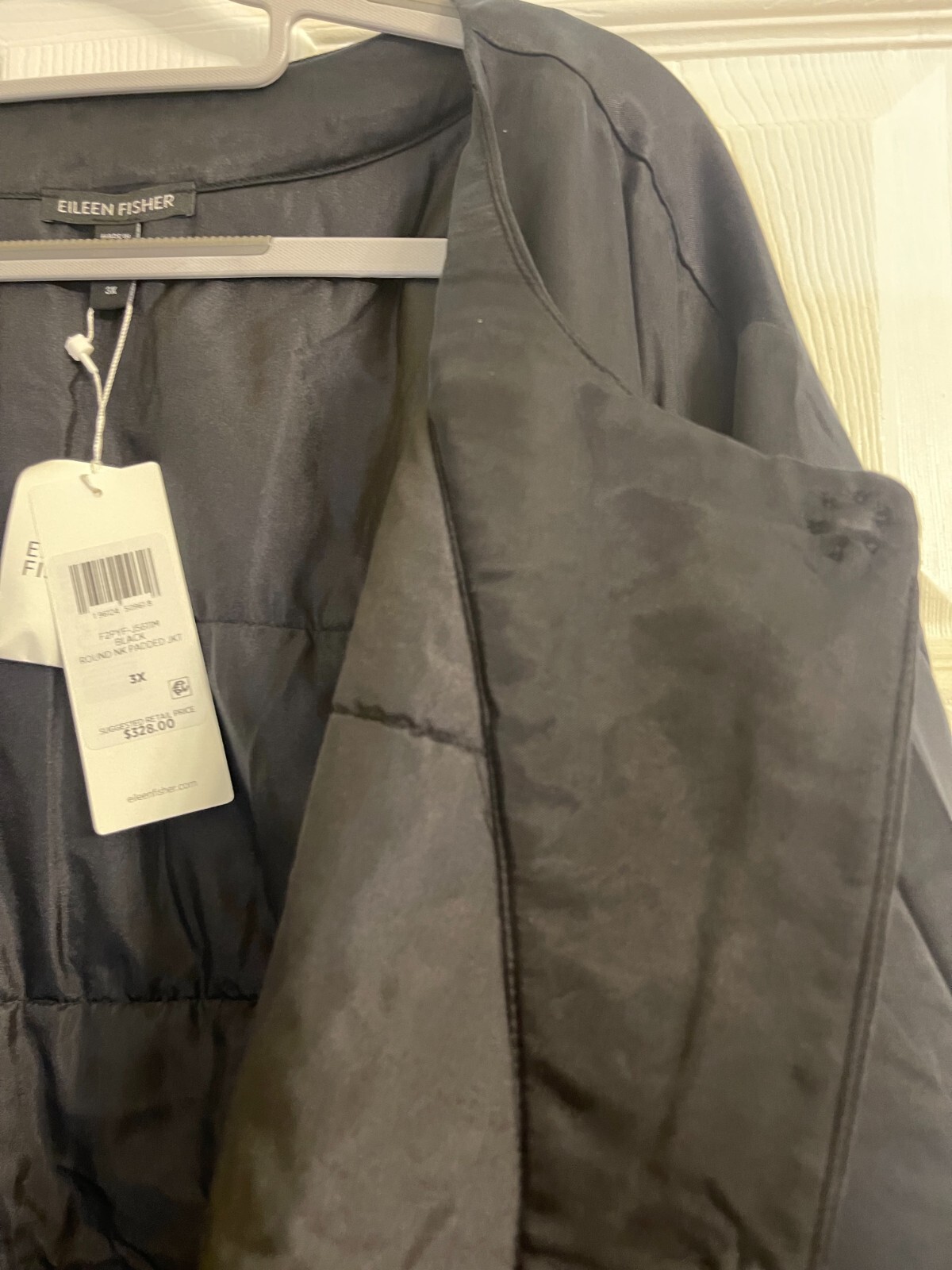 Pre-owned Eileen Fisher $328  Black Round Neck Padded Jacket L Xl 1x 3x 2x