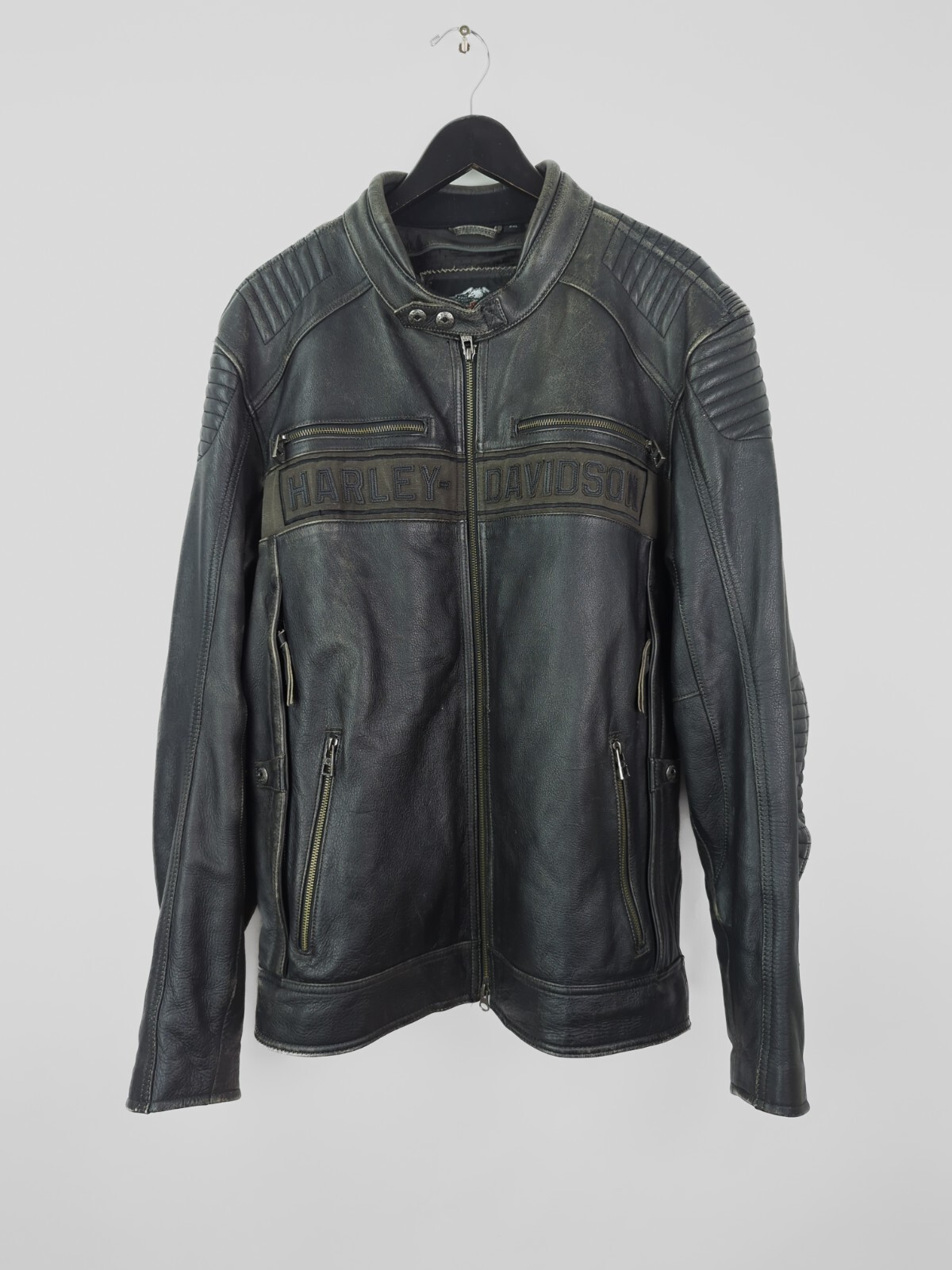 Ameri　BACK SIDE JACKET HARLEY DAVIDSON Men's Sz XXL Black Asylum Mid-Weight Leather