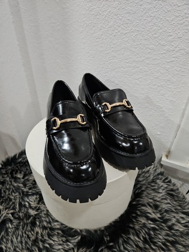 Asos Design Loafer Shoes Women's Black Chunky Platform Gold