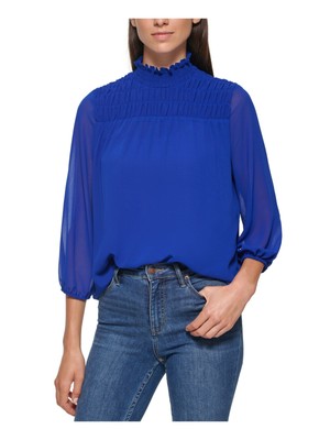 

CALVIN KLEIN Женский синий топ с вырезом на спине и рукавом 3/4 с воротником-стойкой Wear To Work