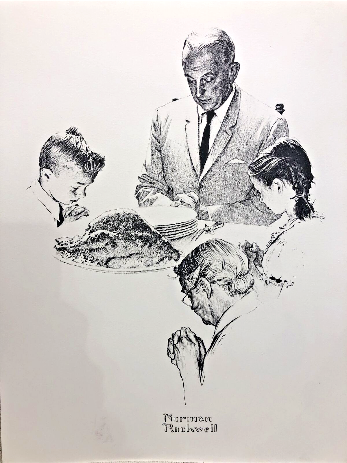 Norman Rockwell Media Lithography on Paper Sketch Drawing 11