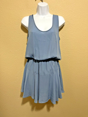 NWT'S Three Eighty Two Dress Shear Chiffon Swing Blue Small Mini elastic waist