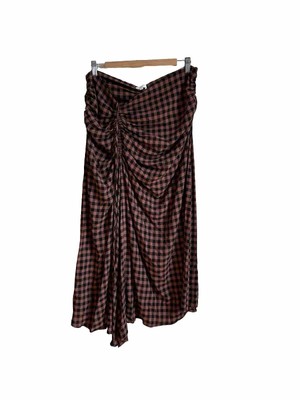 A.L.C. Orly Drawstring Midi Skirt Brown Black Check Slit size 14