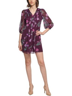 Женское короткое платье CALVIN KLEIN с фиолетовой подкладкой и рукавом 3/4 для рабочей смены 2
