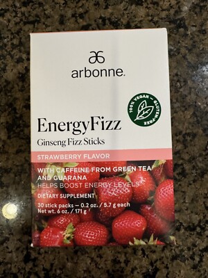 Arbonne Strawberry Energy Fizz Sticks New Box 30 Sticks