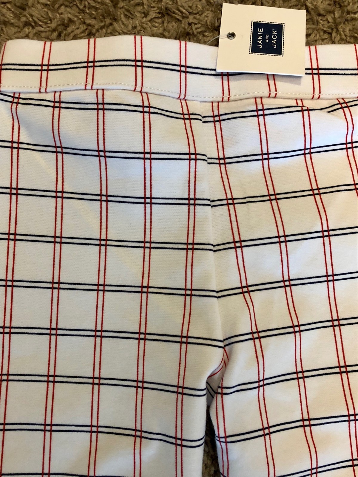 JANIE AND JACK WINDOWPANE PANTS SIZE 4 WHITE RED BLUE