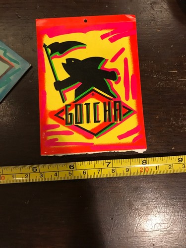 GOTCHA Surfboards Clothing Tag Neon 80's Shark Flag Logo Vintage Surfing STICKER
