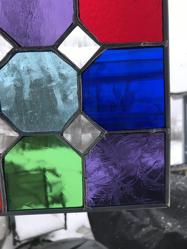 Multi Colored Stained Glass With Sparkly Beveled Glass Inset Squares