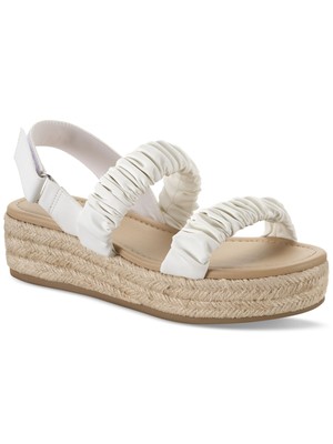 Женские белые босоножки на платформе SUN STONE на платформе 1-1/2 с голубым носком и танкеткой на танкетке 9,5 М