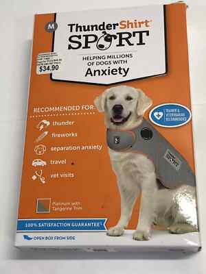 ThunderShirt Sport Platinum Anxiety Jacket Medium M New Open Box Gray 26-40 lbs