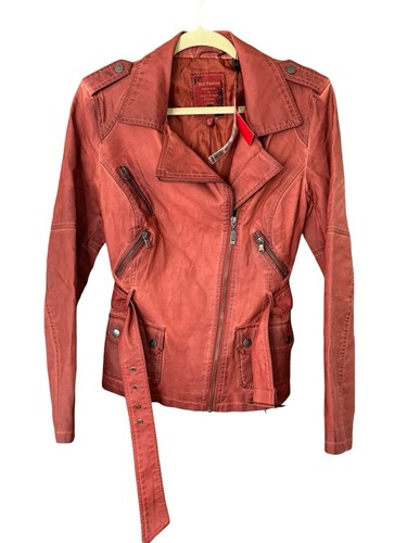 Yest Womens Moto Jacket Sz 6 Rust With Distressed Look New
