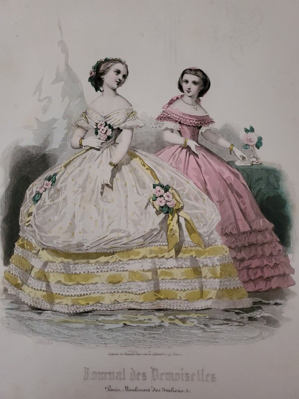 Gravure De Mode Journal Des Demoiselles Janvier 1860 Robes De Bal