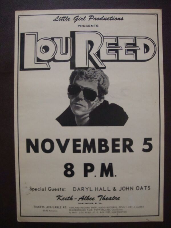ORIGINAL LOU REED HALL AND OATES 1974 WEST VIRGINIA CONCERT POSTER