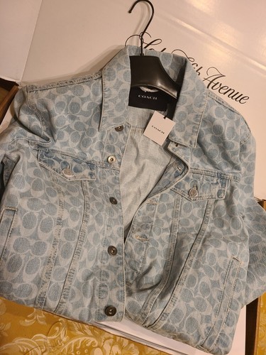 Pre-owned Coach $750  Logo Signature Washed Denim Men Jeans Jacket 48 Limited Edition In Blue