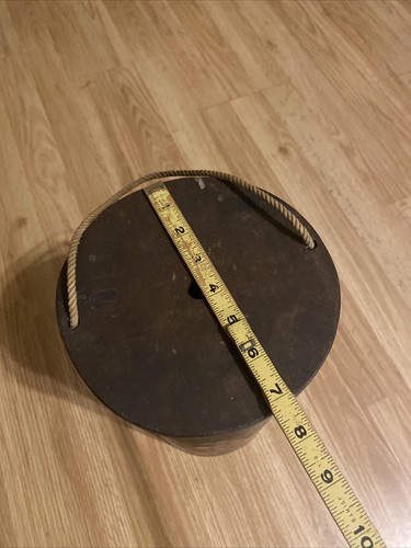 Antique English Treen Wooden String Twine Holder Box with Lid ESTATE painted