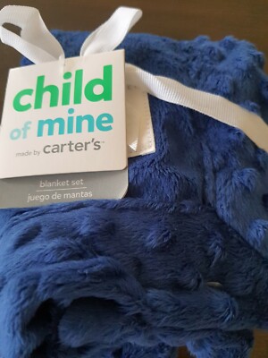 Carter's Child of Mine Navy Little Blanket Patch Minky Dot Trim Baby Lovey NEW