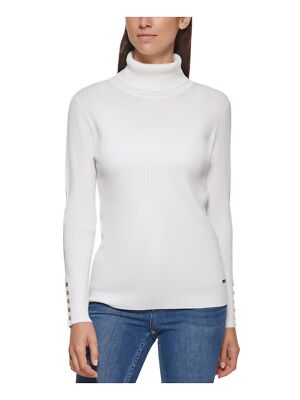 

CALVIN KLEIN Женский белый свитер с длинными рукавами и высоким воротником на пуговицах